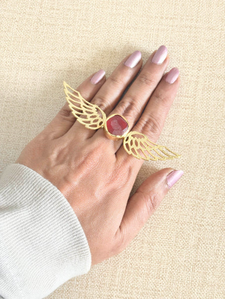 Vihara Garnet Raw stone 18K Gold-Plated brass ring