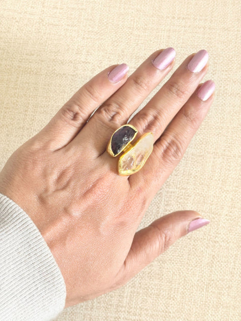 Adhyaa Amethyst 18K Gold-Plated brass ring