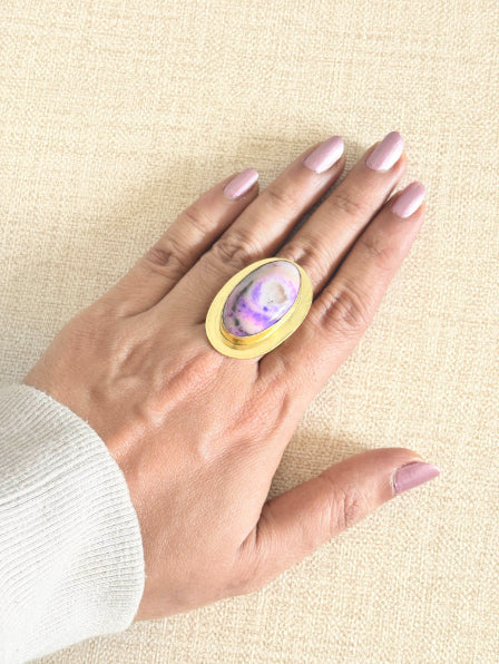 Nisharaa Chalcedony 18K Gold-Plated brass ring