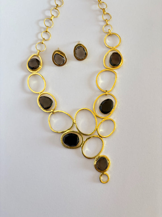 Dharini smoky quartz 18K Gold-Plated Brass Necklace Set
