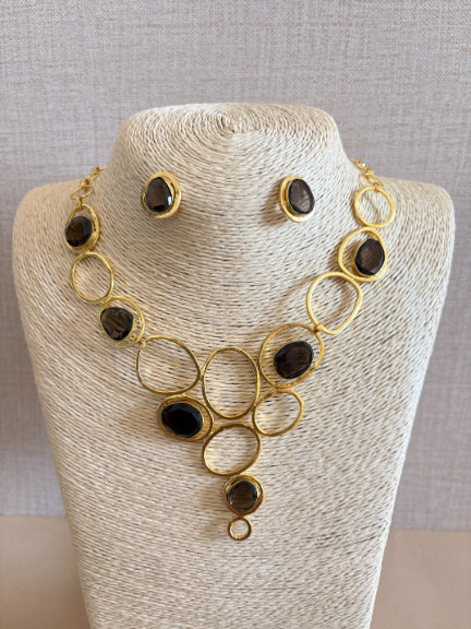 Dharini smoky quartz 18K Gold-Plated Brass Necklace Set