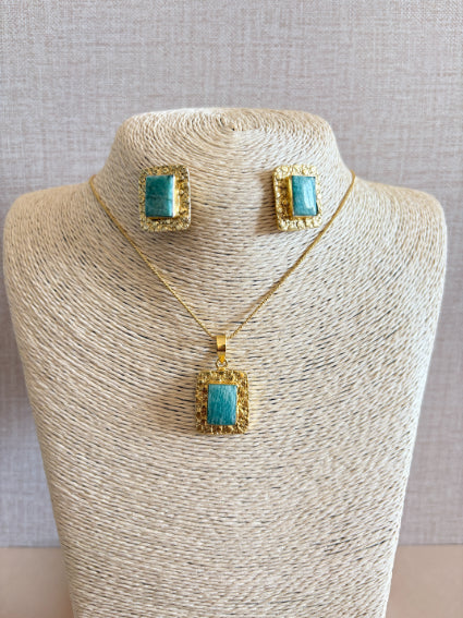 Vaani Amazonite 18K Gold-Plated Brass Chain Pendant Set