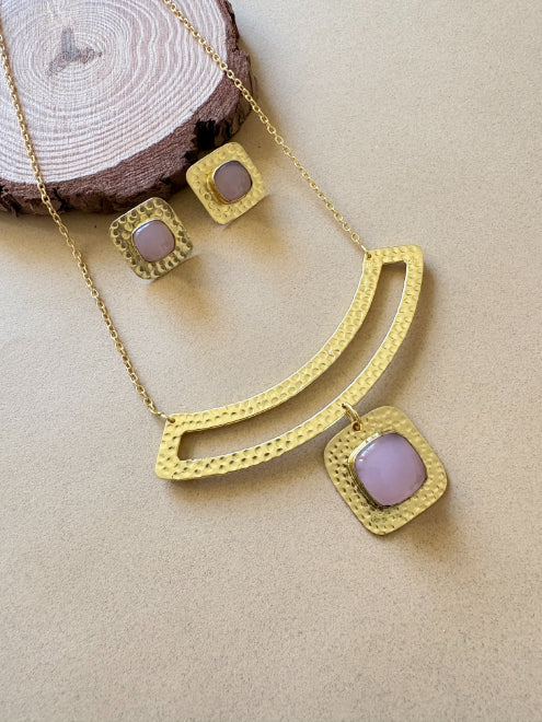 Hridaya rose quartz 18K Gold-Plated Brass Necklace Set