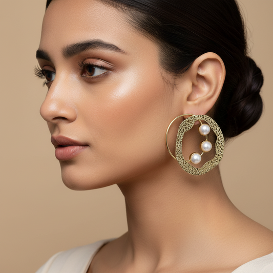 Mandakini Freshwater Pearl 18K Gold-Plated Brass Statement Earrings