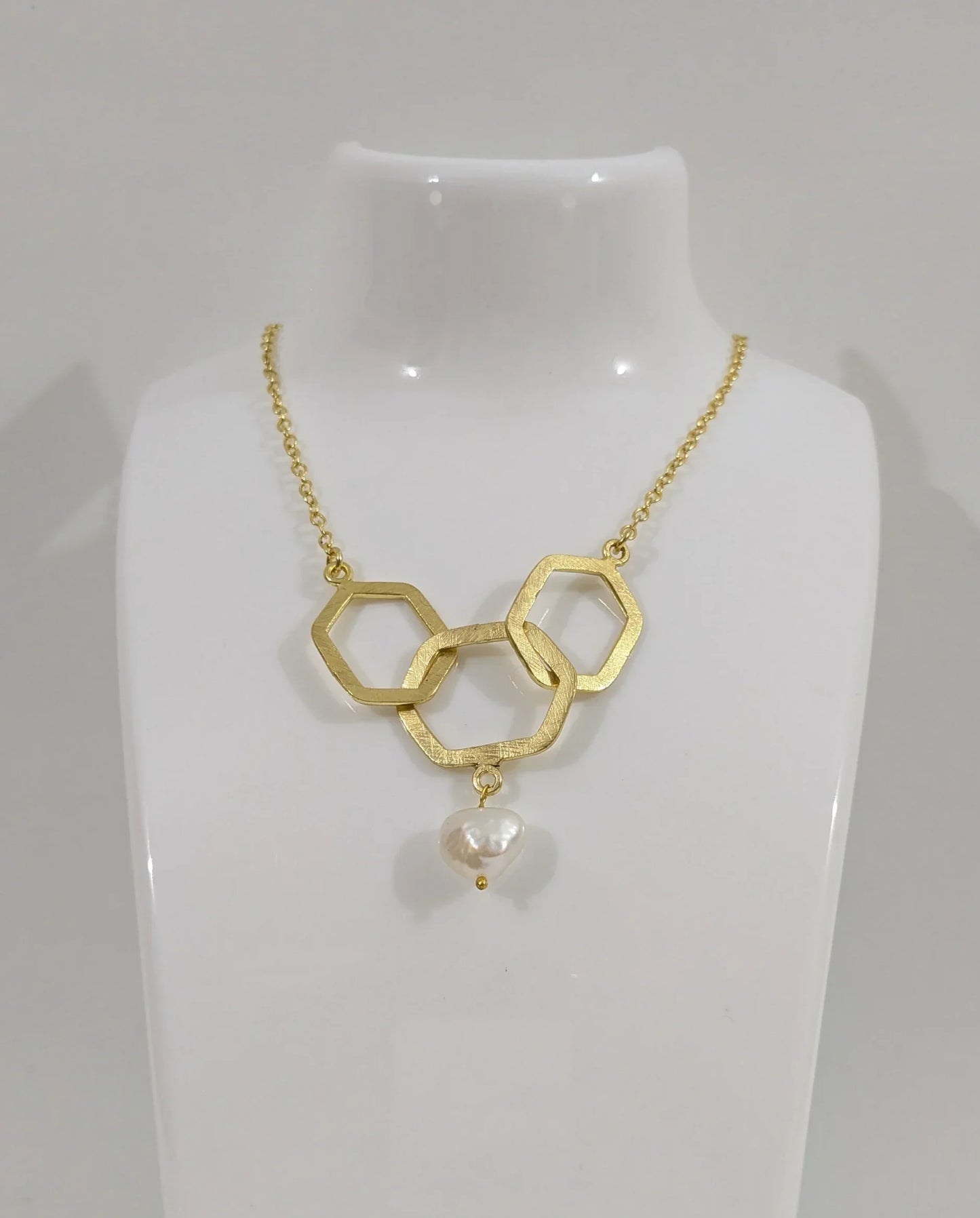 Brass Honeycomb pearl necklace