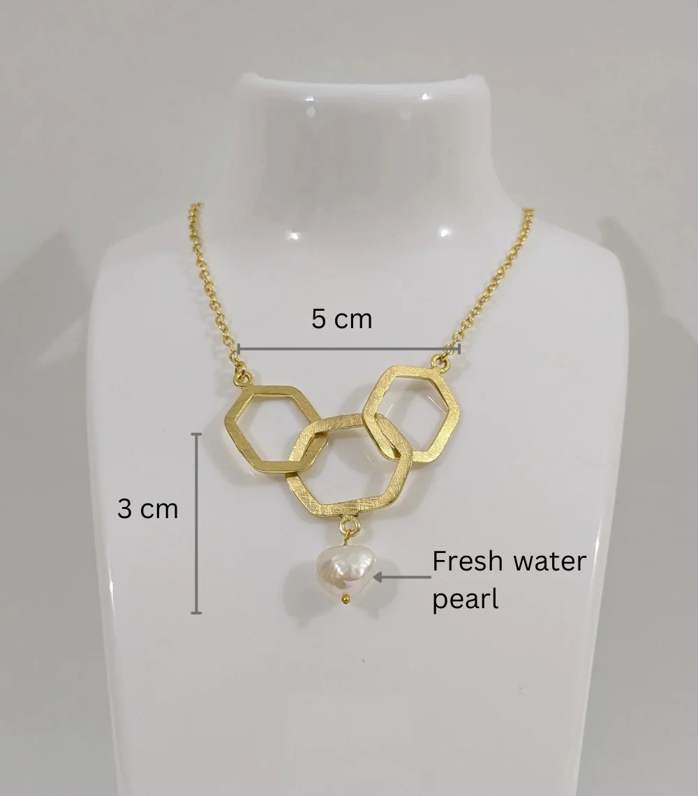 Brass Honeycomb pearl necklace