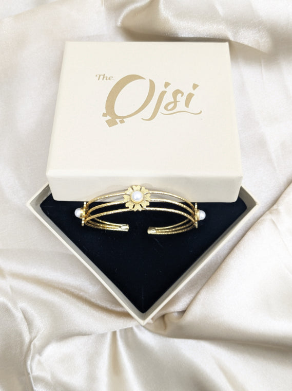 Brass Celestial Pearl Cuff gold plated bracelet studded with fresh water pearls