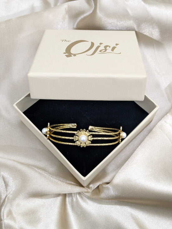 Brass Celestial Pearl Cuff gold plated bracelet studded with fresh water pearls