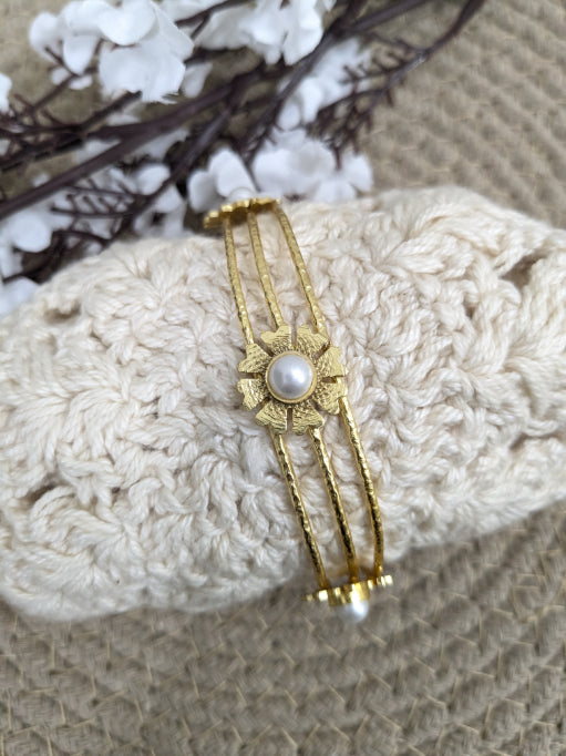 Brass Celestial Pearl Cuff gold plated bracelet studded with fresh water pearls