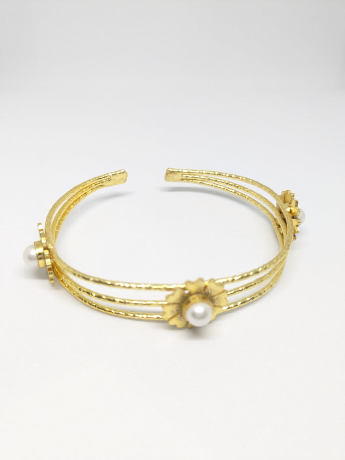 Brass Celestial Pearl Cuff gold plated bracelet studded with fresh water pearls