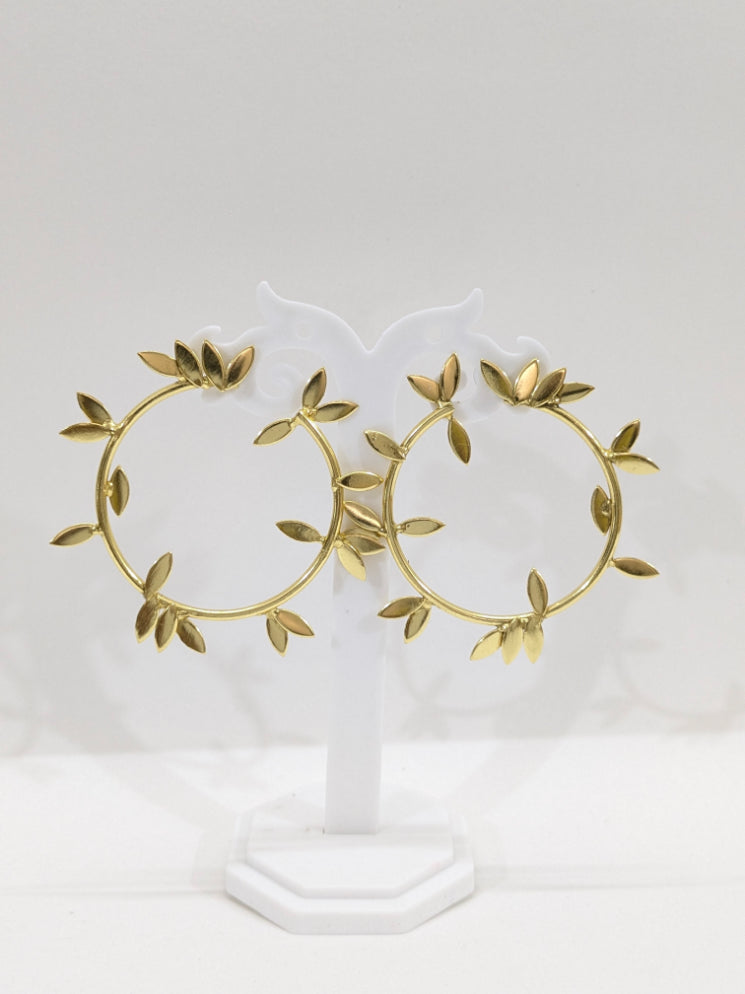 Brass gold plated Laurel Hoop shaped Stud Earrings