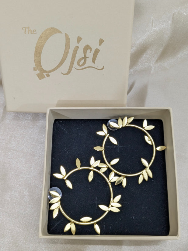 Brass gold plated Laurel Hoop shaped Stud Earrings