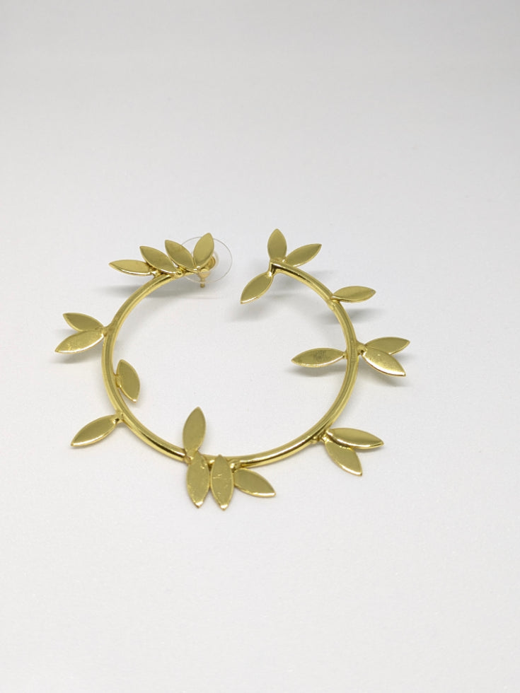 Brass gold plated Laurel Hoop shaped Stud Earrings