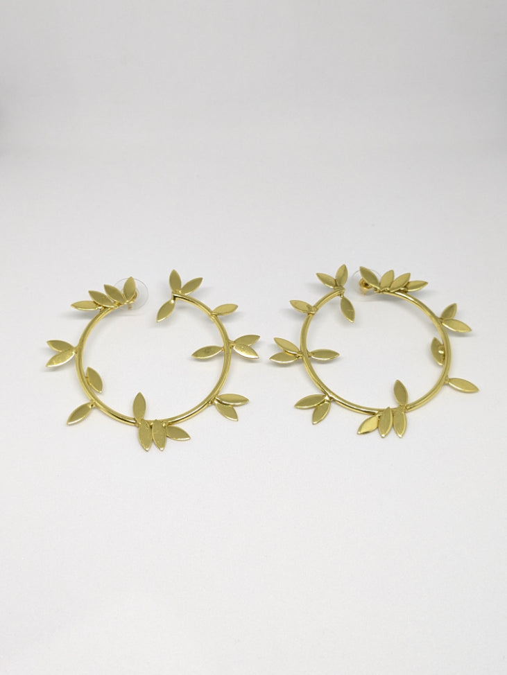 Brass gold plated Laurel Hoop shaped Stud Earrings