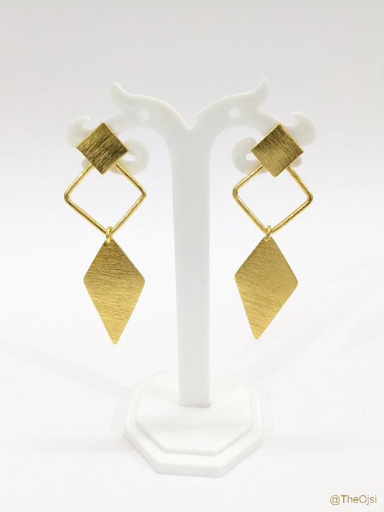 Geometric Grace Drops brass stud earrings