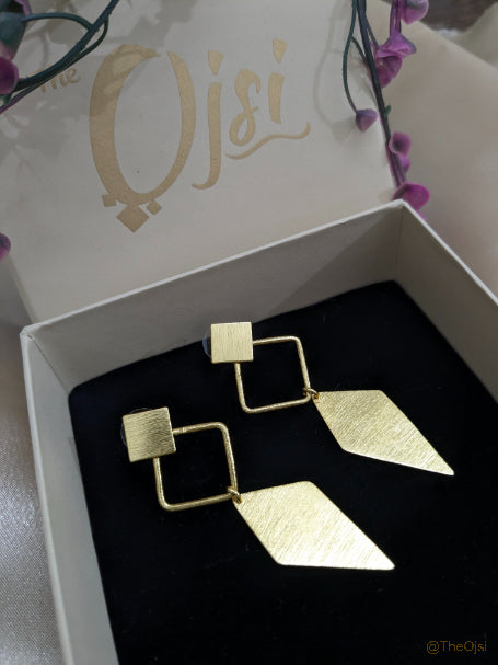 Geometric Grace Drops brass stud earrings