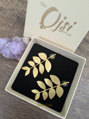 Golden Leaves brass stud earrings