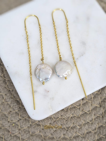 Pearl Pendulum brass sui dhaga earrings