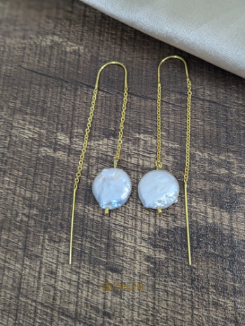 Pearl Pendulum brass sui dhaga earrings