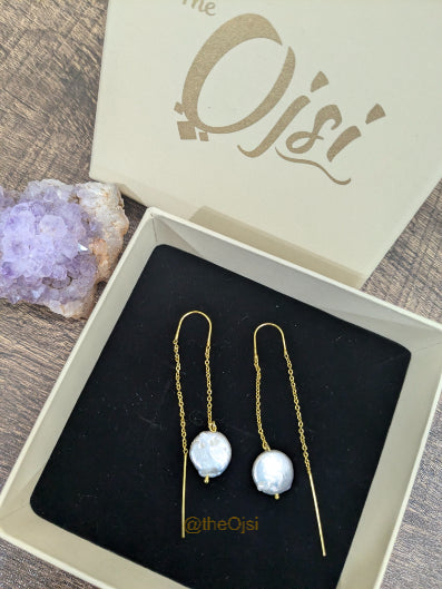 Pearl Pendulum brass sui dhaga earrings