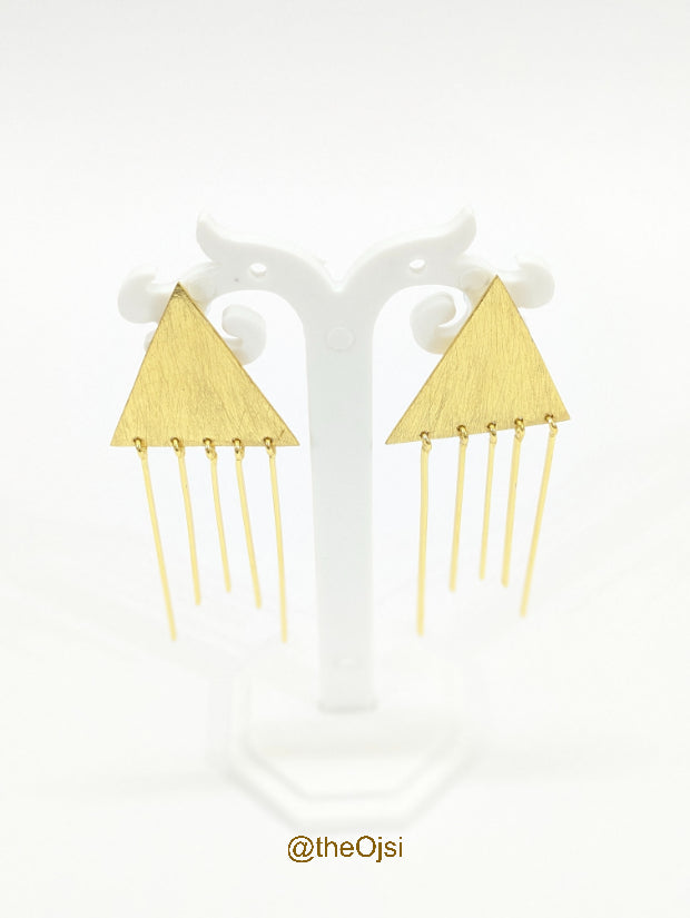 Golden Cascade Triangles brass stud earrings