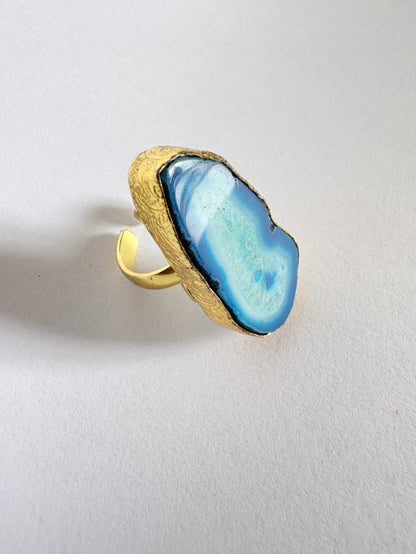 Samudrika Agate slice 18K Gold-Plated brass ring