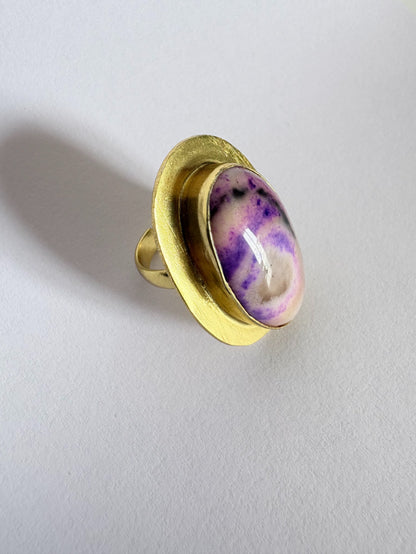 Nisharaa Chalcedony 18K Gold-Plated brass ring