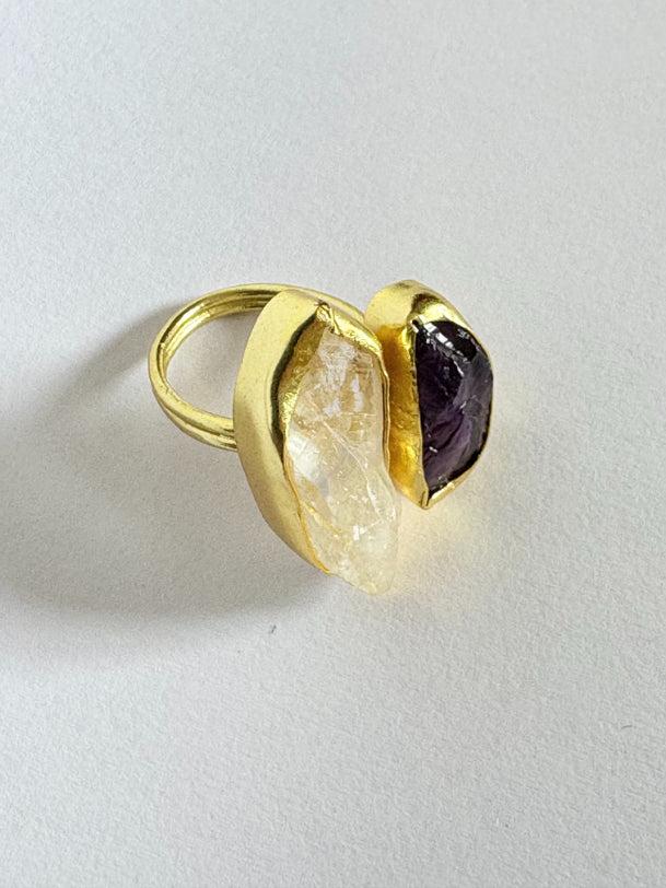 Adhyaa Amethyst 18K Gold-Plated brass ring