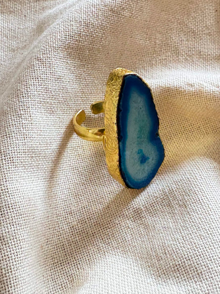 Samudrika Agate slice 18K Gold-Plated brass ring