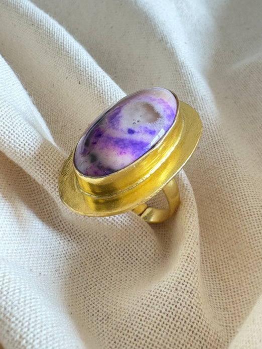 Nisharaa Chalcedony 18K Gold-Plated brass ring
