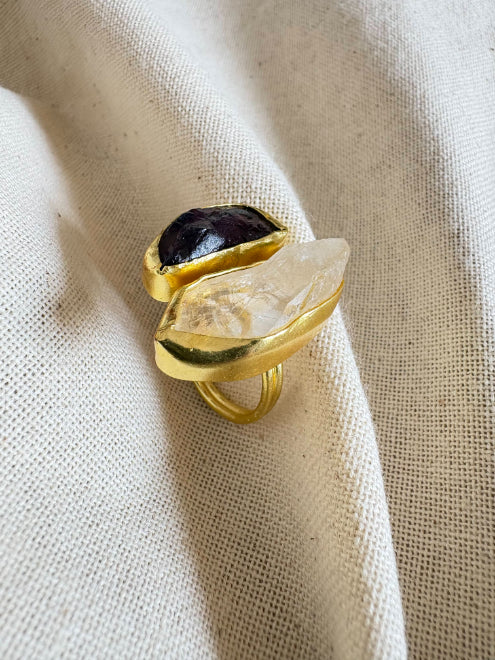 Adhyaa Amethyst 18K Gold-Plated brass ring