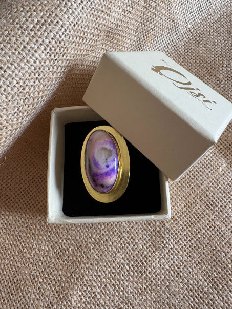 Nisharaa Chalcedony 18K Gold-Plated brass ring