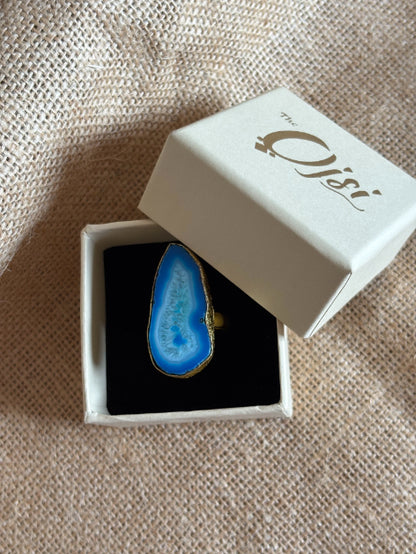 Samudrika Agate slice 18K Gold-Plated brass ring