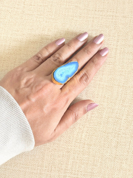 Samudrika Agate slice 18K Gold-Plated brass ring