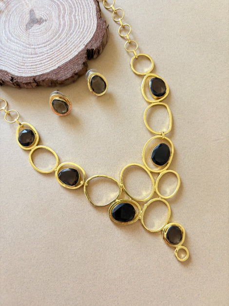 Dharini smoky quartz 18K Gold-Plated Brass Necklace Set