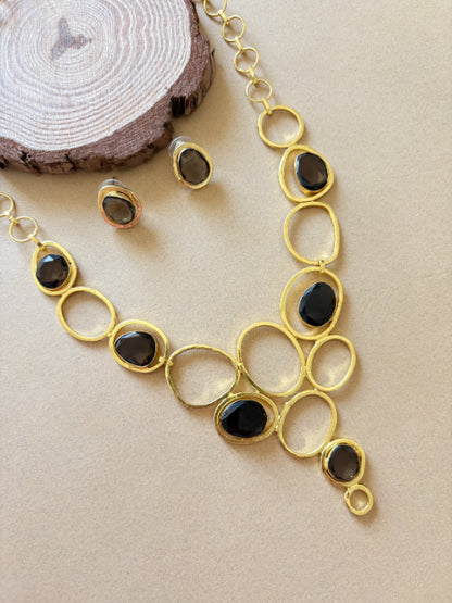 Dharini smoky quartz 18K Gold-Plated Brass Necklace Set