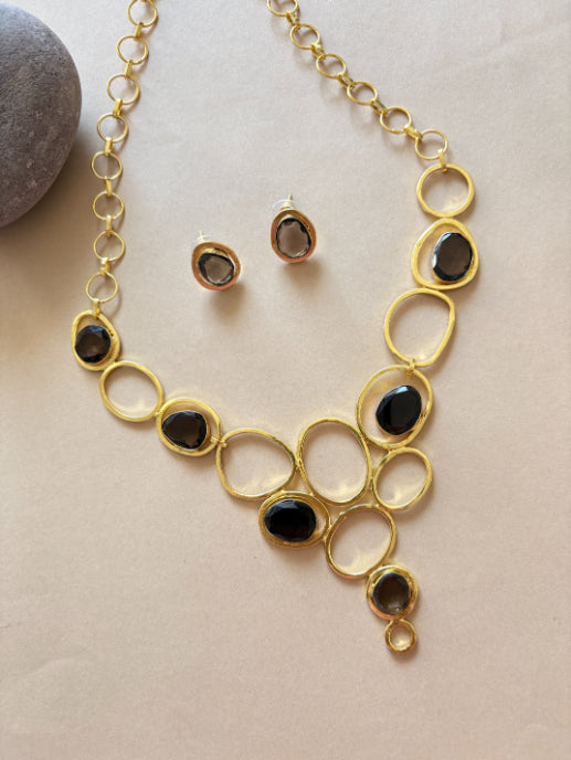 Dharini smoky quartz 18K Gold-Plated Brass Necklace Set