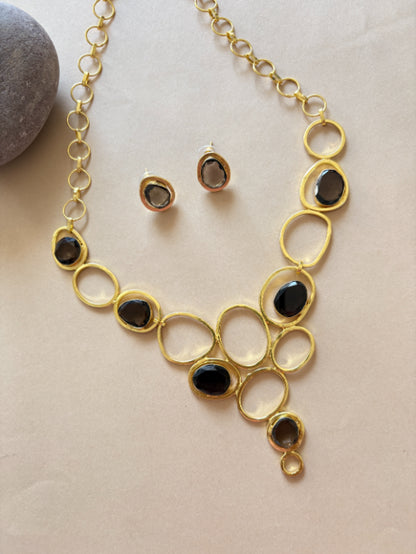 Dharini smoky quartz 18K Gold-Plated Brass Necklace Set