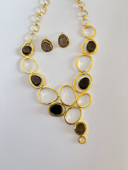 Dharini smoky quartz 18K Gold-Plated Brass Necklace Set