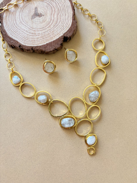 Somaya moonstone 18K Gold-Plated Brass Necklace Set