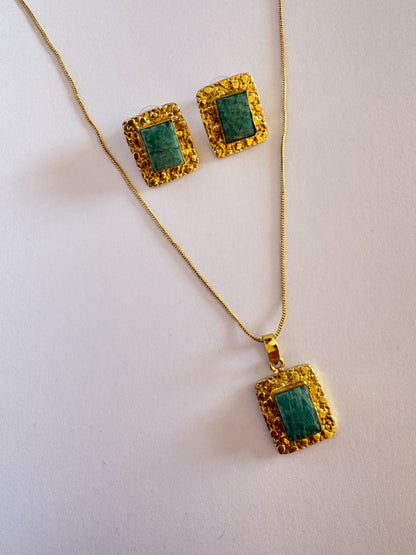 Vaani Amazonite 18K Gold-Plated Brass Chain Pendant Set