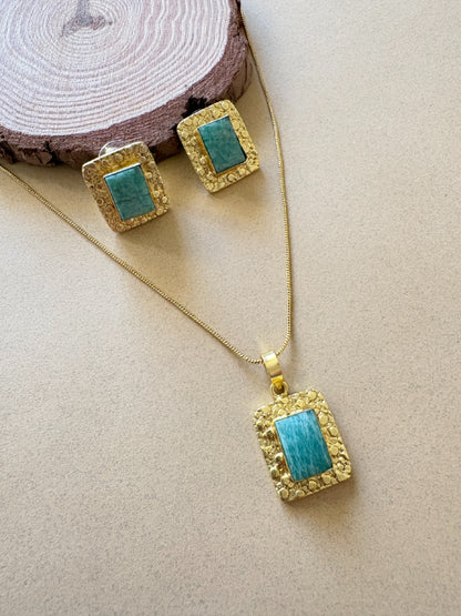 Vaani Amazonite 18K Gold-Plated Brass Chain Pendant Set