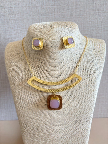 Hridaya rose quartz 18K Gold-Plated Brass Necklace Set