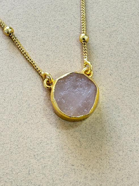 Anura rose quartz 18K Gold-Plated Brass Neckpiece