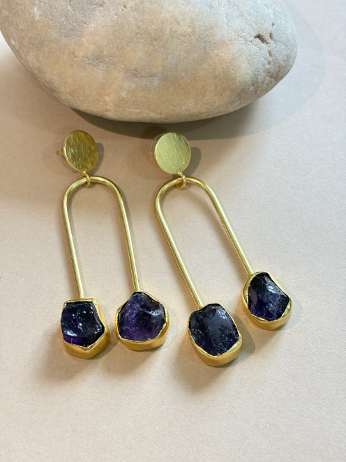 Aarika 18K Gold-Plated Brass Amethyst Stud Earrings