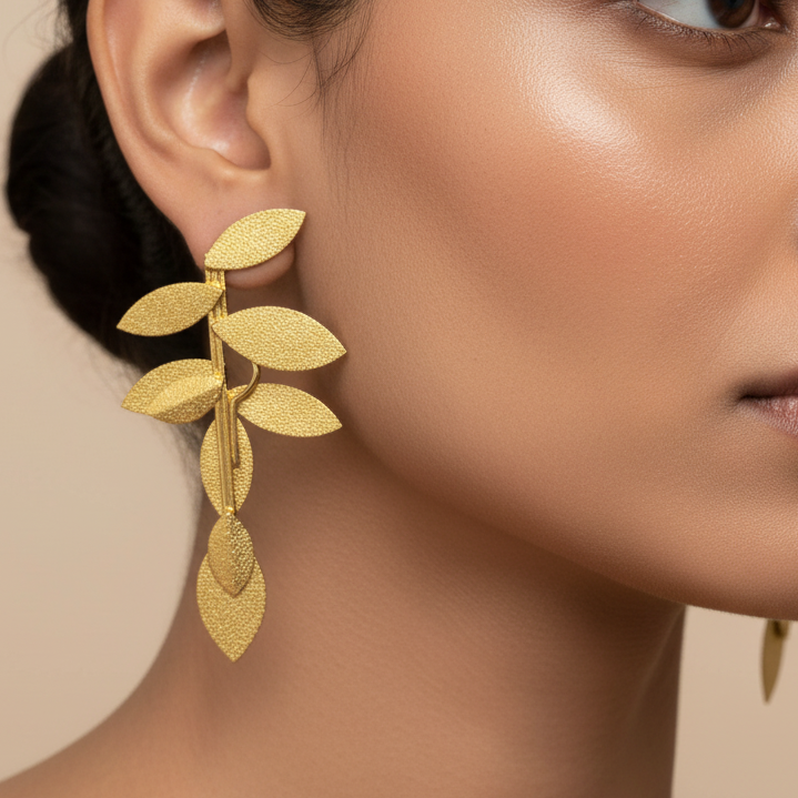 Parna 18K gold plated brass leaf earrings