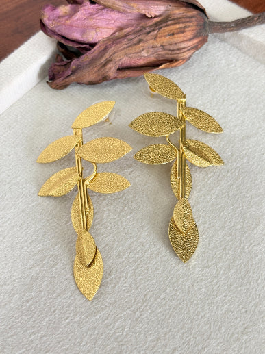 Parna 18K gold-plated brass leaf earrings inspired by nature