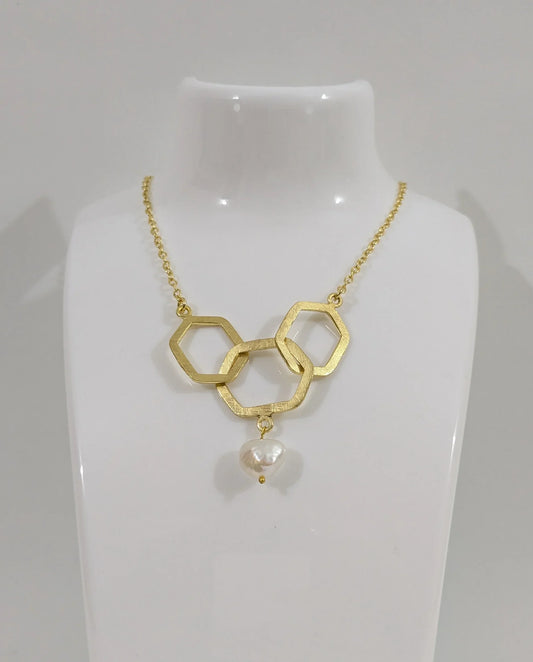 Brass Honeycomb pearl necklace