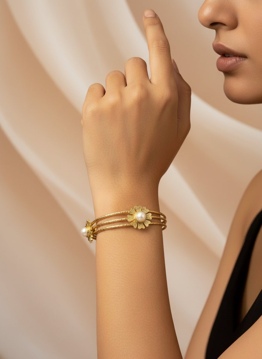Prabha Bloom 18K Gold-Plated Brass Freshwater Pearl Handcuff