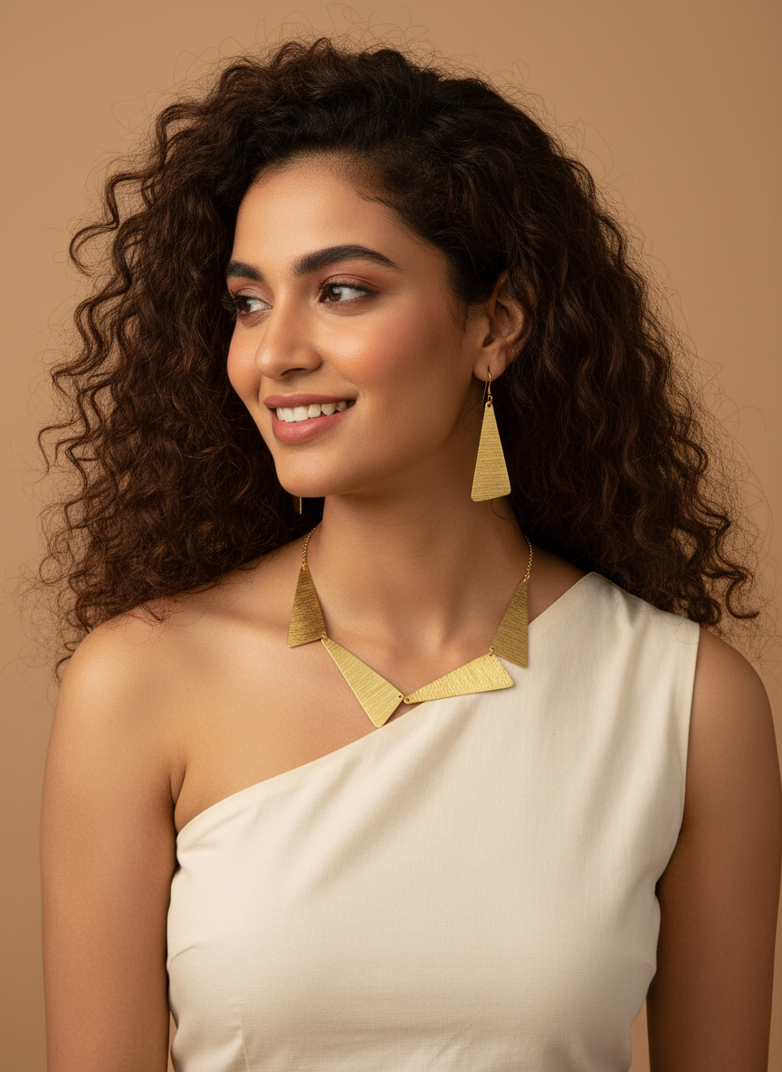 Shakti Golden Triangle 18K Gold-Plated Brass Necklace Set